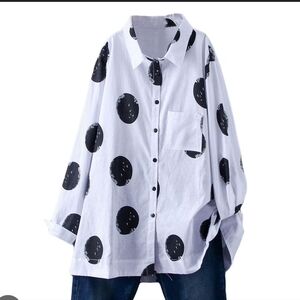 Minibee Women's Black and White Polka Dot Button Down Shirt